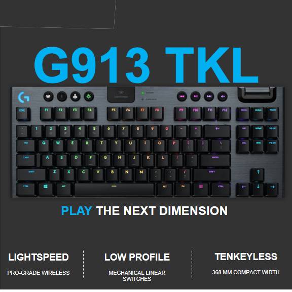 Logitech G913 TKL TENKEYLESS LIGHTSPEED WIRELESS RGB LINEAR Switch